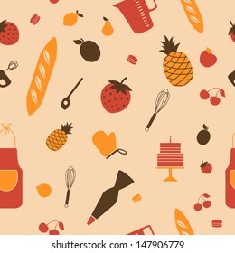 Vector Illustration of a Seamless Background Pattern with Kitchen Tools