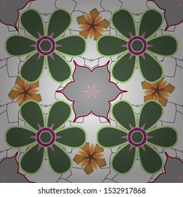 Vector illustration. Seamless background pattern with tropical flowers and leaves in white, green and orange colors.