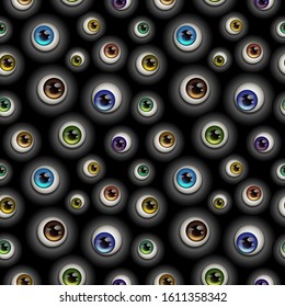 Vector illustration seamless background pattern round eyes of different color and size look in different direction for printing repetitive printing