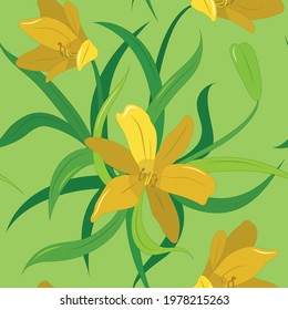 Vector illustration. Seamless background with a pattern of lily flowers. EPS 8