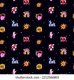 Vector illustration seamless background pattern, bright hand drawn, Abstract comic background, flat cartoon character in children's style