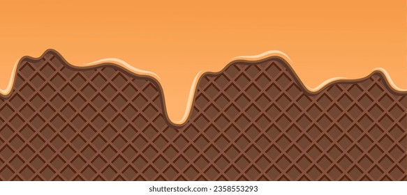Vector illustration Seamless background pattern texture wafer waffle. Ice cream cone vector texture. orange cream melted