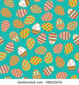 Vector illustration. Seamless background. Pattern of colored Easter eggs. Design for banner, poster, cards, packaging.