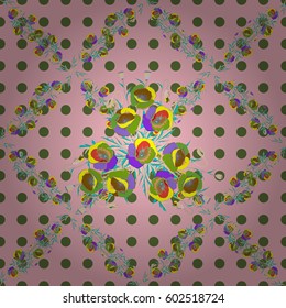Vector illustration. Seamless background pattern with tropical flowers and leaves in green and violet colors.
