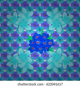 Vector illustration. Seamless background pattern with decorative cosmos flowers and leaves on a white background.