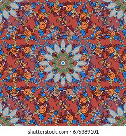 Vector illustration. Seamless background pattern. Watercolor, hand drawn. Wild flowers with leaves on colorful background.