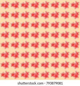 Vector illustration. Seamless background pattern with decorative plumeria flowers and leaves in orange, beige and pink colors.