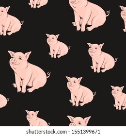 Vector illustration seamless background pet pig sitting contented