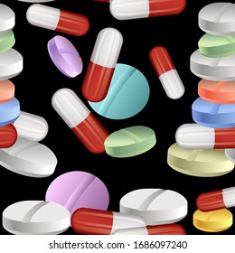 Ilustración de vectores fondo transparente de píldoras y equipo médico de medicamentos