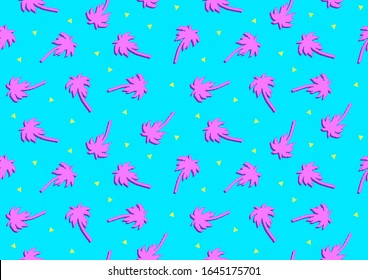 Vector illustration of seamless background with pink palm trees in nineties style