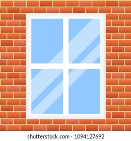 vector illustration. seamless background. red brick wall with window.