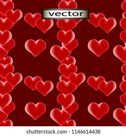 Vector illustration of seamless background with red hearts surround 3D