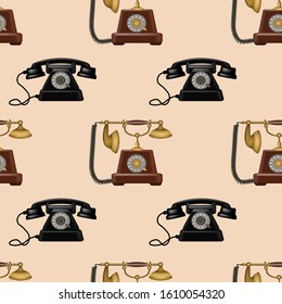 Vector illustration seamless background repeating pattern of retro vintage phones