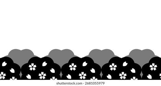 Ilustração vetorial de um fundo sem costura com fileiras de cerejeiras.