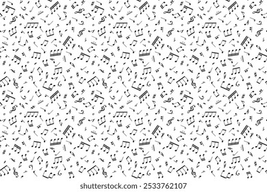 Vector illustration of a seamless background with scattered musical notes