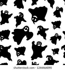 Vector Illustration. Seamless background with Set of Ghost in cartoon style. Spooky icon