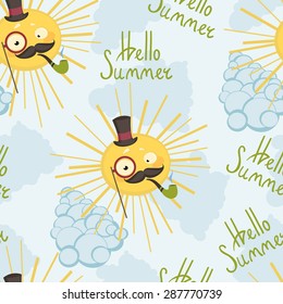 Vector illustration of a seamless background sun hipster.