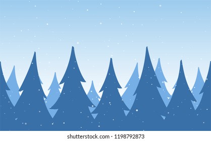 Vector illustration: Seamless background. Template of Christmas greeting card with winter snowy pine forest.