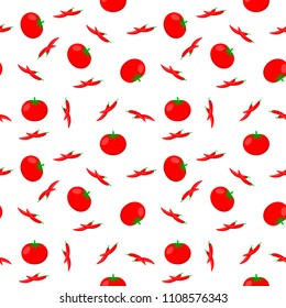 vector illustration. Seamless background. Vegetable. pattern with tomatoes and chili.