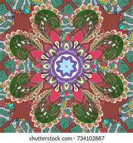 Vector illustration. Seamless background Watercolor pattern. Hand drawn Wild flowers with leaves on green, brown and gray colors.