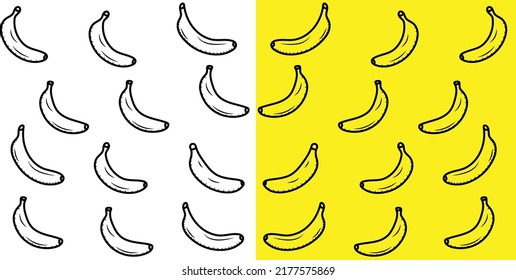 vector illustration of seamless banana doodle pattern in two background colors white and yellow