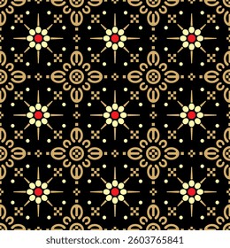 Vector illustration of seamless batik motif with black background, suitable for background, batik cloth, cover