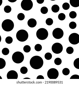 Vector illustration of seamless black dot pattern with different size shape effect rounded spots isolated on white background. for gift wrapping, invitation paper, greeting card, fabric textile