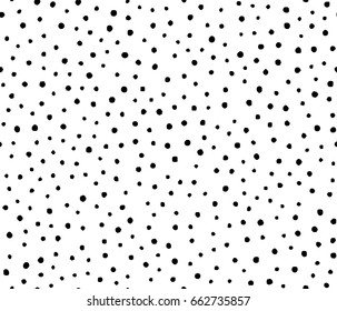 Vector illustration of seamless black dot pattern with different grunge effect rounded spots isolated on white background