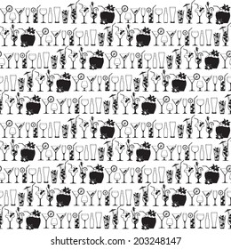 Vector Illustration Seamless black & white pattern of cocktails and drinks . Flat style icons