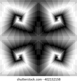 Vector Illustration. Seamless Black, White and Grey Spirals of the Rectangles Expanding from the Center. Optical Illusion of Perspective.