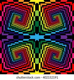 Vector Illustration. Seamless Black, White and Grey Spirals of the Rectangles Expanding from the Center. Optical Illusion of Perspective. 