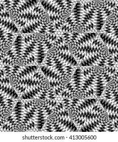 Vector Illustration. Seamless Black and White  Pattern of Expanding Waves Intersecting in the Center. Optical illusion.