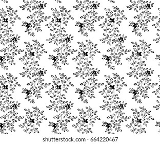 Vector illustration of seamless black and white flower pattern. Black flowers and leaves on white background.