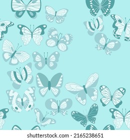 vector illustration for seamless blue background with butterfly in cute cartoon style