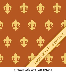 Vector illustration:  seamless  brick background with golden  fleur de lys and golden band  with inscription