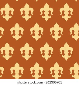 Vector illustration: seamless brick background with golden  fleur de lys in checkerboard order