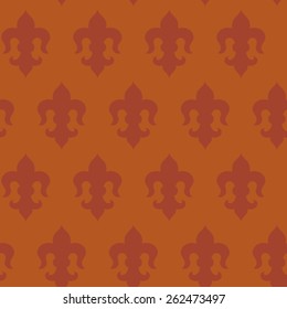 Vector illustration:   seamless brick background with red fleur de lys shapes in checkerboard pattern