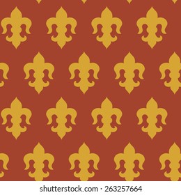 Vector illustration:   seamless  brick background with golden  fleur de lys in checkerboard order