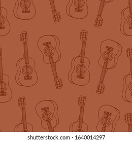 Vector illustration, Seamless bright pattern in the form of a musical instrument a guitar. Design of covers, wallpaper, print of clothes.