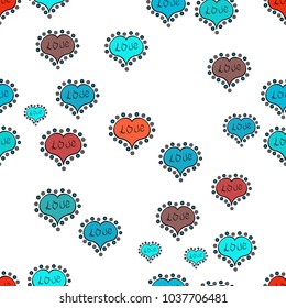 Vector illustration. Seamless Calligraphic text and special trendy love heart design for Happy Valentine':s day vintage, card, poster background. Romantic background on white, blue and black colors.