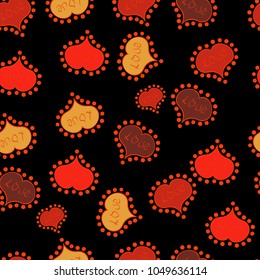 Vector illustration. Seamless Calligraphic text and special trendy love heart design for Happy Valentine':s day vintage, card, poster background. Romantic background on black, orange and red colors.