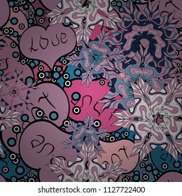 Vector illustration. Seamless Calligraphic text and special trendy love heart design for Happy Valentine':s day vintage, card, poster background. Romantic background on neutral, pink and black colors.