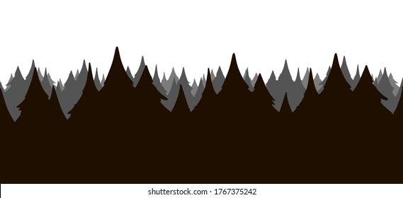 Ilustración del vector: El bosque de pinos de dibujos animados sin mar. Silhouette de Woodland.