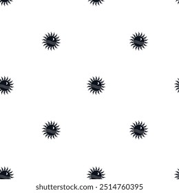 Vector illustration of a seamless celestial pattern featuring black suns and moons on a white background. Great for wallpaper and fabric.