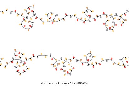 Vector illustration of seamless chains of lights. Xmas border with a place for text.