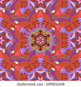 Vector illustration. Seamless Chichi fabric pattern. Flowers pattern. Colour Spring Theme seamless pattern Background. Flat Flower Elements Design.