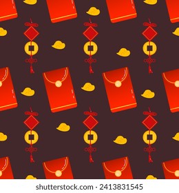 Vector illustration. Seamless chinese new year pattern with hand drawn  celebration background elements such as , cloud, fireworks.