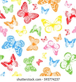 Vector illustration seamless color background with abstract butterfly for print on textile or paper