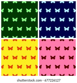 Vector illustration seamless color background set with abstract butterfly for print on textile or paper