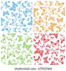 Vector illustration seamless color background set with abstract butterfly for print on textile or paper